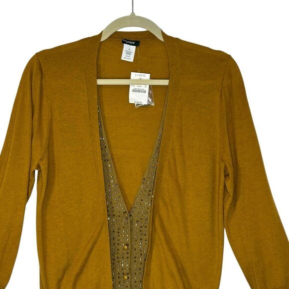 J Crew Wool Silk Blend Mustard Yellow  Beaded Cardigan | M - Picture 2 of 5